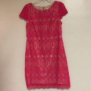 Hot pink sundress with nude underlay